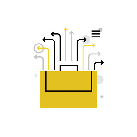 Modern vector icon of corporate advance, briefcase with arrows and career growing up. Premium quality vector illustration concept. Flat line icon symbol. Flat design image isolated on white backgroundのイラスト素材