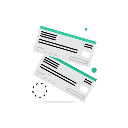 Modern vector icon of bank checks image, transaction documents and money papers. Premium quality vector illustration concept. Flat line icon symbol. Flat design image isolated on white background.のイラスト素材