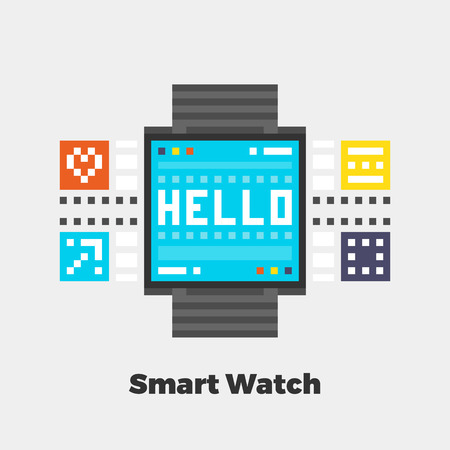Smart Watch Icon. Material Design Illustration Concept. Modern Colorful Web Design Graphics. Premium Quality. Pixel Perfect. Bold Line Color Art. Unusual Artwork Isolated on White.のイラスト素材