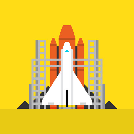 Space Shuttle Flat Icon. Material Design Illustration Concept. Modern Colorful Web Design Graphics. Premium Quality. Pixel Perfect. Bold LineColor Art. Unusual Artwork Isolated on White.のイラスト素材