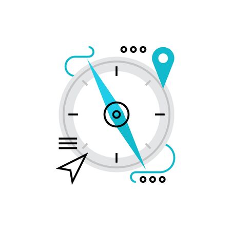 Modern vector icon of magnetic compass, navigation, orienteering and location point. Premium quality vector illustration concept. Flat line icon symbol. Flat design image isolated on white background.のイラスト素材