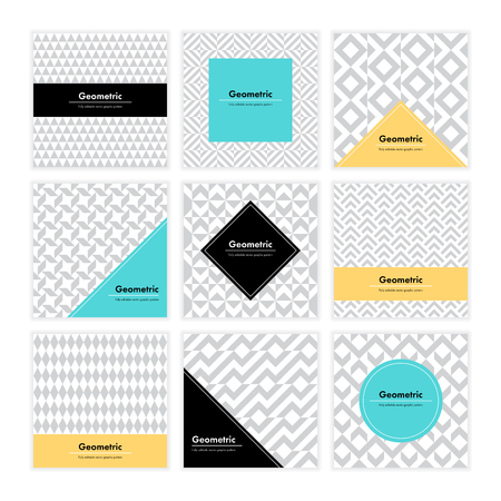 Geometric pattern background. Square card with clean design and geometry texture. Vector abstract decoration with minimalistic seamless shapes and forms for brand, presentation, web, print, package.のイラスト素材