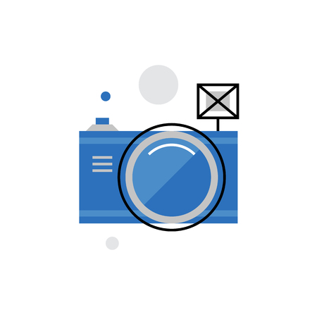 Modern icon of digital camera with lens, photo gallery and shooting. Premium quality illustration concept. Flat line icon symbol. Flat design image isolated on white background.のイラスト素材