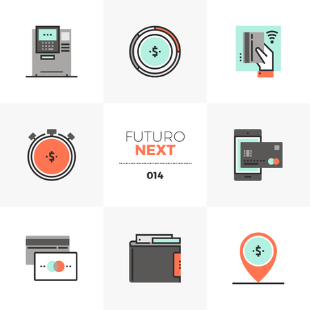 Semi-flat icons set of credit card, cash management, loan money. Unique color flat graphics elements with stroke lines.のイラスト素材