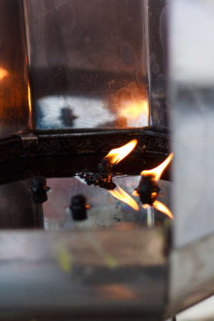 fire on the lamp templeの写真素材