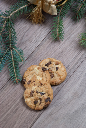 Christmas Cookies on Wood BAckgroundの写真素材