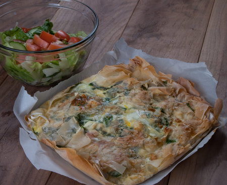 Traditional Mediterranean Pie, with spinach and cheese, Balkan styleの写真素材