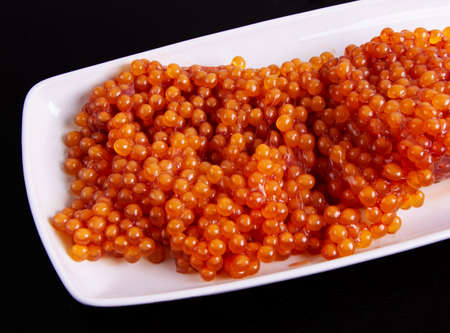 Raw Salmon Roe with Membranes Prepared for Curing.の写真素材