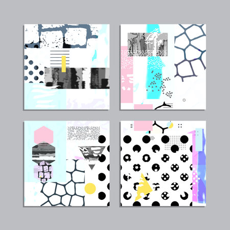 Artistic vector greeting cards design set. Colorful frame pattern texture, abstract template...