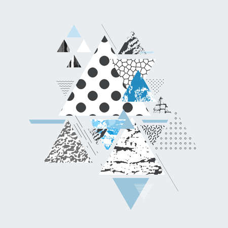 Different textures and shapes artistic vector illustration collage. Colorful abstract graphic design, creative background for poster, card, invitation, placard, brochure, flyer, banner, report artworkのイラスト素材