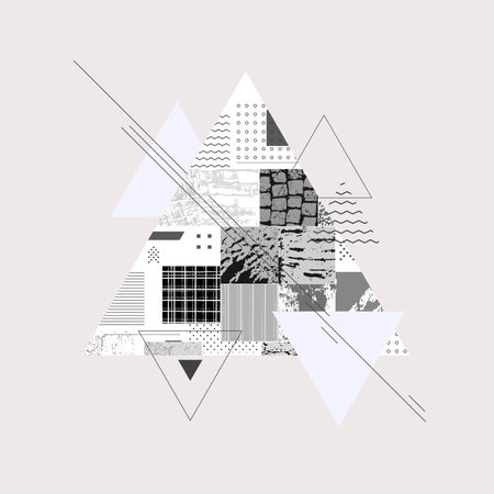 Different textures and shapes artistic vector illustration collage. Colorful abstract graphic...