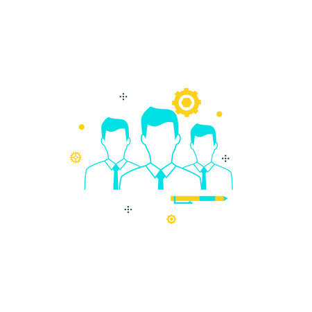 Businessmen, business management flat line vector illustration design. Consulting in business, professional business assistance, business optimization, customer support, customer serviceのイラスト素材