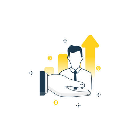 Businessman, business optimization flat line vector illustration design. Consulting in business and finance, professional business assistance, financial advisor conceptのイラスト素材