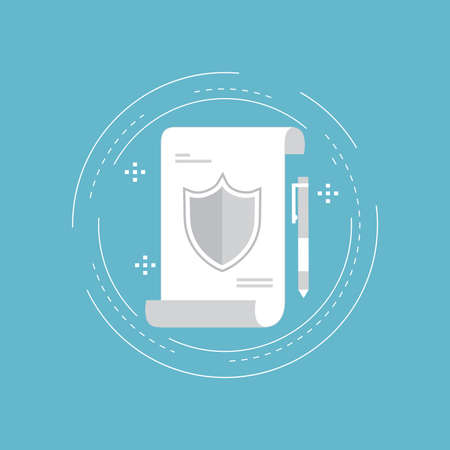 Policy insurance, signing contract, confidential document, certificate, warranty flat vector illustration design. Design for web banners and appsのイラスト素材