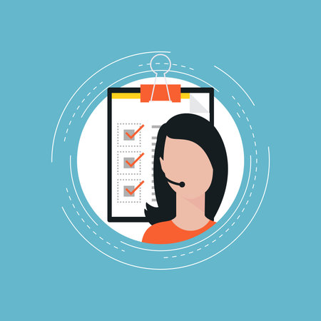 Customer service rating flat vector illustration design. Job recruitment, business, career choices, evaluation, review, customer feedback, customer service survey form. Design for web banners and appsのイラスト素材
