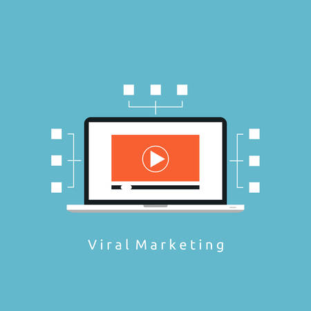 Video marketing and promotion flat vector illustration design. Online promotion, digital marketing, advertising, video tutorials, online training and courses. Design for web banners and appsのイラスト素材