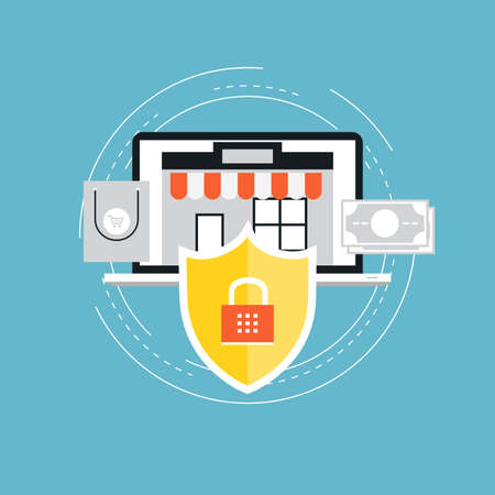Secure money transactions flat vector illustration design. Secure online payments, online shopping safety. Safe online money transfers. Icon design for web banners and appsのイラスト素材