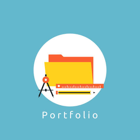 Professional portfolio flat vector illustration. Graphic design, content management, freelance work, creativity and career concept for web banners and appsのイラスト素材