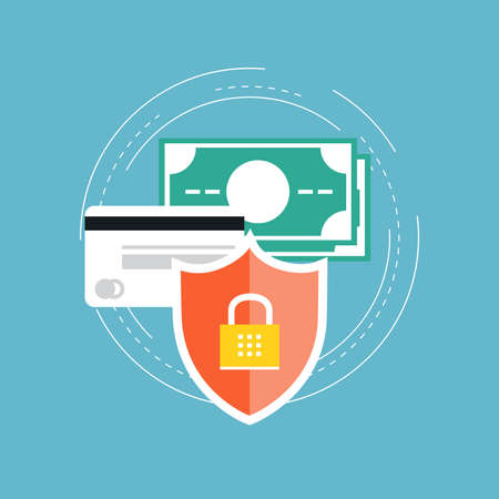 Secure money transactions flat vector illustration design. Secure direct payments, credit card and online money transfers. Icon design for web banners and appsのイラスト素材
