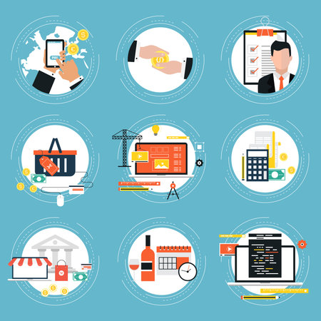 Set of flat business icons vector illustration. Icon collection for web banners and apps.のイラスト素材