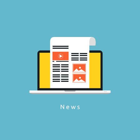 News and newsletter flat vector illustration design. News update message, digital content, social media blog, vlog, internet newspaper, news article, content management. Design for web banner and appsのイラスト素材
