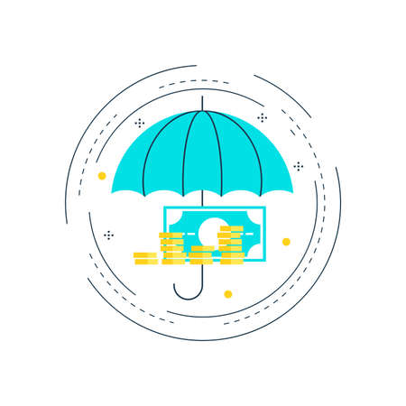 Safe and secure investment flat line vector illustration design. Insurance, financial planning, savings, money protection design for web banners and appsのイラスト素材