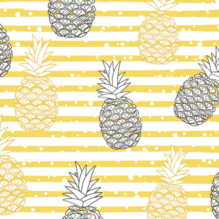 Pineapple with stripes seamless pattern background. Pineapple poster design. Wallpaper, invitation...