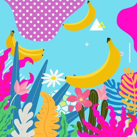 Tropical jungle leaves background. Tropical flowers poster design. Exotic leaves, plants, branches,...