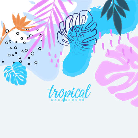 Tropical jungle leaves background. Tropical poster design. Tropical leaves art print. Wallpaper, fabric, textile, wrapping paper vector illustration designのイラスト素材