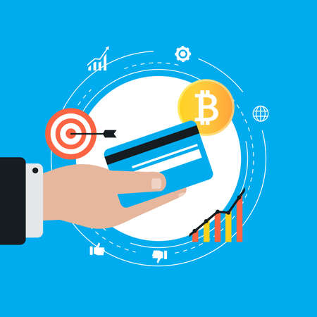 Bitcoin concept. Cryptocurrency and digital money concept. Block chain, finance symbol flat vector illustrationのイラスト素材