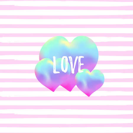 Fluid color hearts on striped background vector illustration. Colorful pattern texture. Modern cover design. Template backgroundのイラスト素材