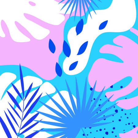 Tropical jungle leaves background. Tropical poster design. Tropical leaves art print. Wallpaper, fabric, textile, wrapping paper vector illustration designのイラスト素材