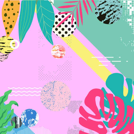 Tropical jungle leaves background. Tropical poster design. Exotic leaves, plants and branches art print. Wallpaper, fabric, textile, wrapping paper vector illustration designのイラスト素材