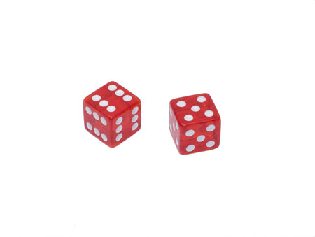 Two red dice with five and six 