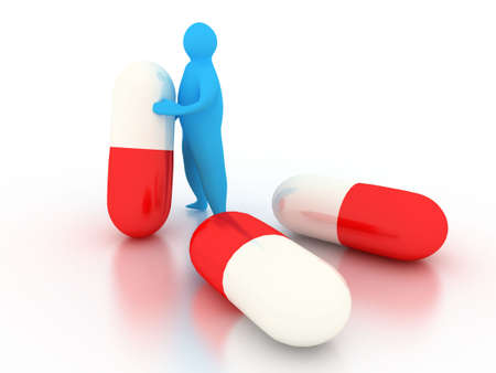 3d abstract person with pills over white. 3D renderの写真素材