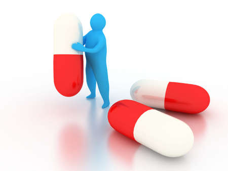 3d abstract person with pills over white. 3D renderの写真素材