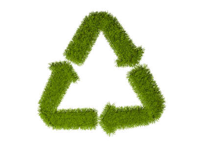 Recycling Symbol with grass over whiteの写真素材