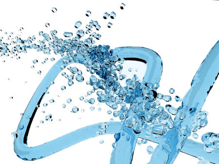 blue colour water splash over white backgroundの写真素材