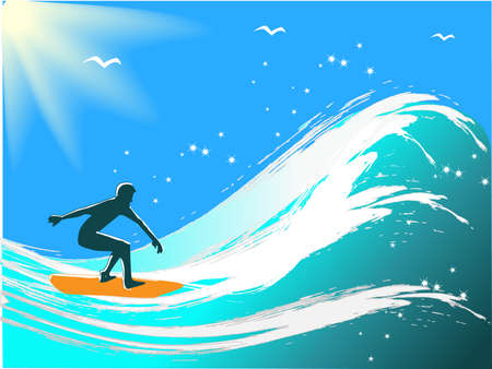 Young men surfing. Vector illustrationのイラスト素材