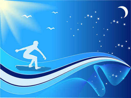 Young men surfing. Vector illustrationのイラスト素材