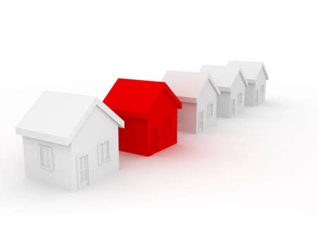 Group of houses on sale . 3d renderの写真素材