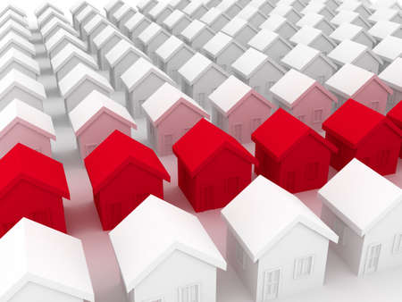 Group of houses on sale . 3d renderの写真素材