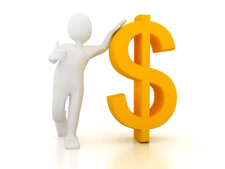 3d person with dollar sign over white backgroundの写真素材