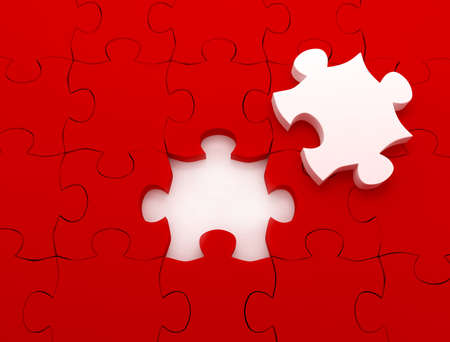 Puzzle over white background. 3d rendered imageの写真素材