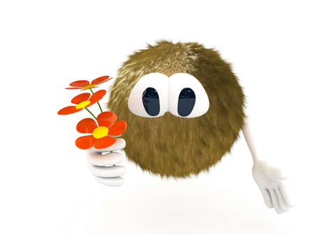 Cartoon character with flowers. 3d computer gererated imageの写真素材