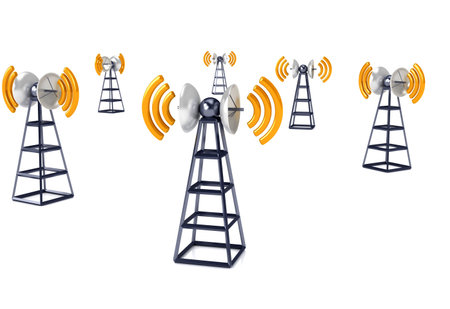 Mobile antena over white. Communication concept
