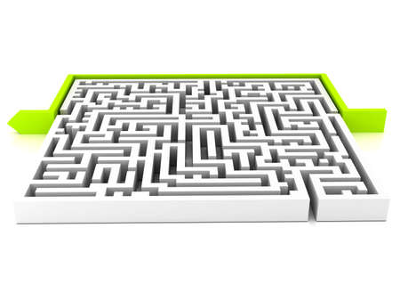 Labirinth with arrow over white background. 3d rendered imageの写真素材