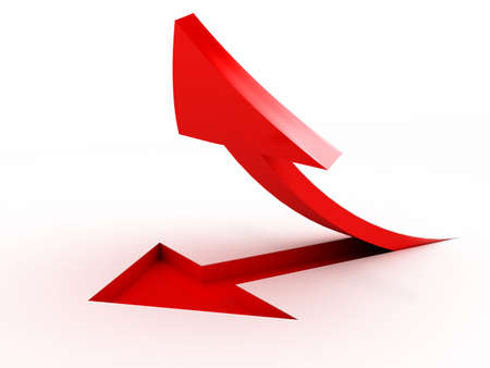 3D red arrow over white background. Computer generated imageの写真素材