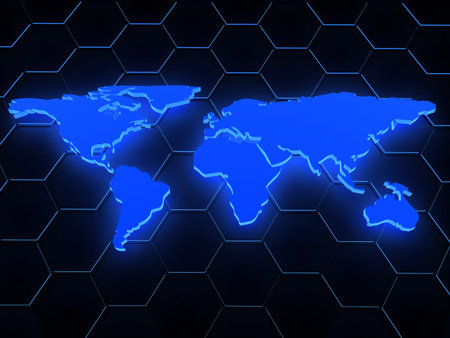 3d blue glowing map over black  computer generated image