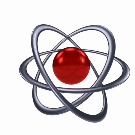 Atom sign over white background  computer generated imageの写真素材